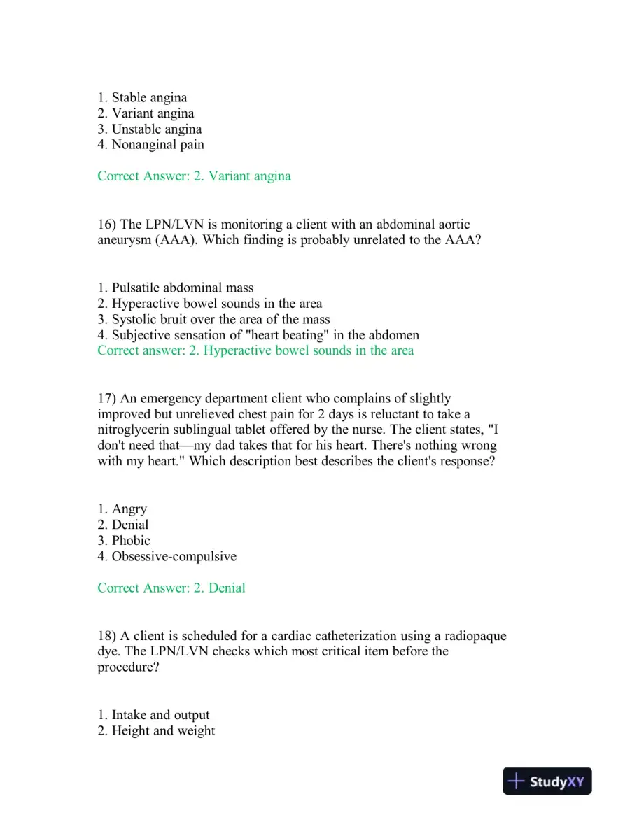 2021 HESI PN Cardiovascular Exit Exam With Answers (140 Solved Questions), page 7