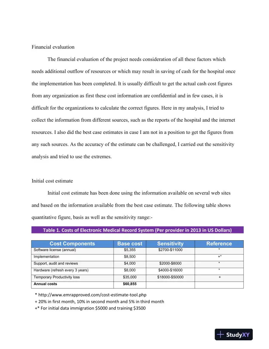 Financial Evaluation and Profitability Analysis of Electronic Medical Record (EMR) System Implementation in Healthcare, page 4