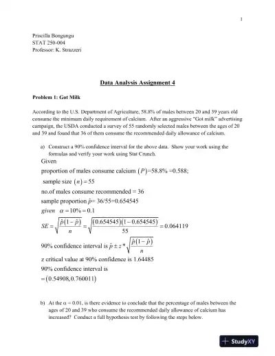 STAT 250-004 Data Analysis Assignment 4 - Page 1 preview image