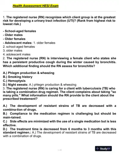 HESI Health Assessment Practice Exam With Answers (50 Solved Questions) - Page 1 preview image