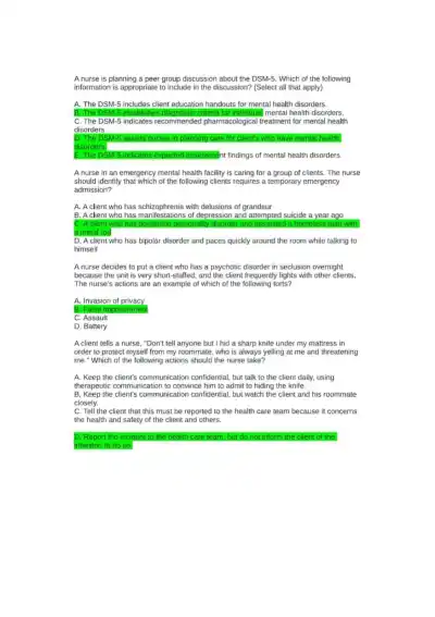 2023-2024 ATI Mental Health Proctored Exam With Answers (30 Solved Questions) - Page 3 preview image