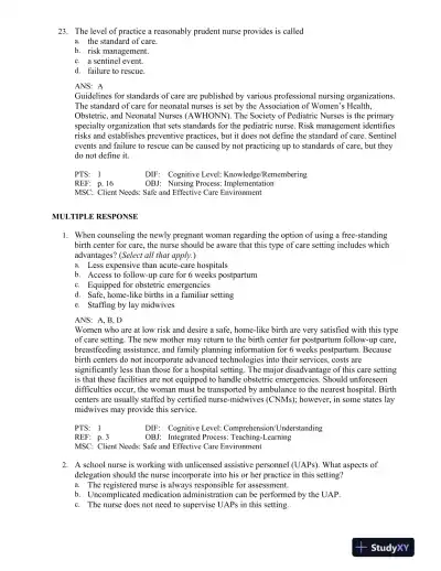 Maternal-Child Nursing 5th Edition Test Bank - Page 10 preview image