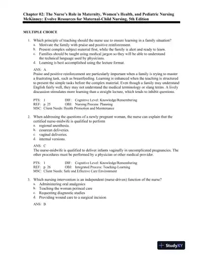 Maternal-Child Nursing 5th Edition Test Bank - Page 12 preview image