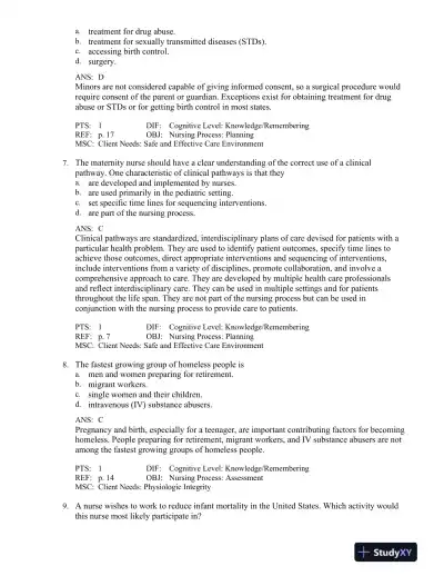 Maternal-Child Nursing 5th Edition Test Bank - Page 4 preview image