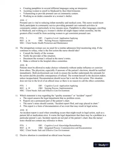 Maternal-Child Nursing 5th Edition Test Bank - Page 5 preview image