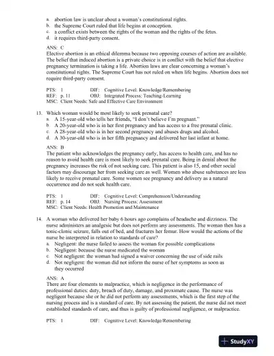 Maternal-Child Nursing 5th Edition Test Bank - Page 6 preview image