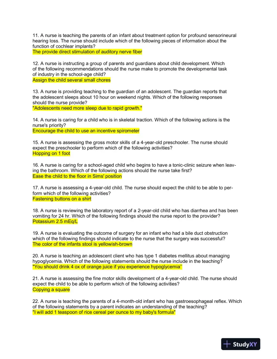 2022 ATI Pediatrics Proctored Exam with Answers (300 Solved Questions), page 3