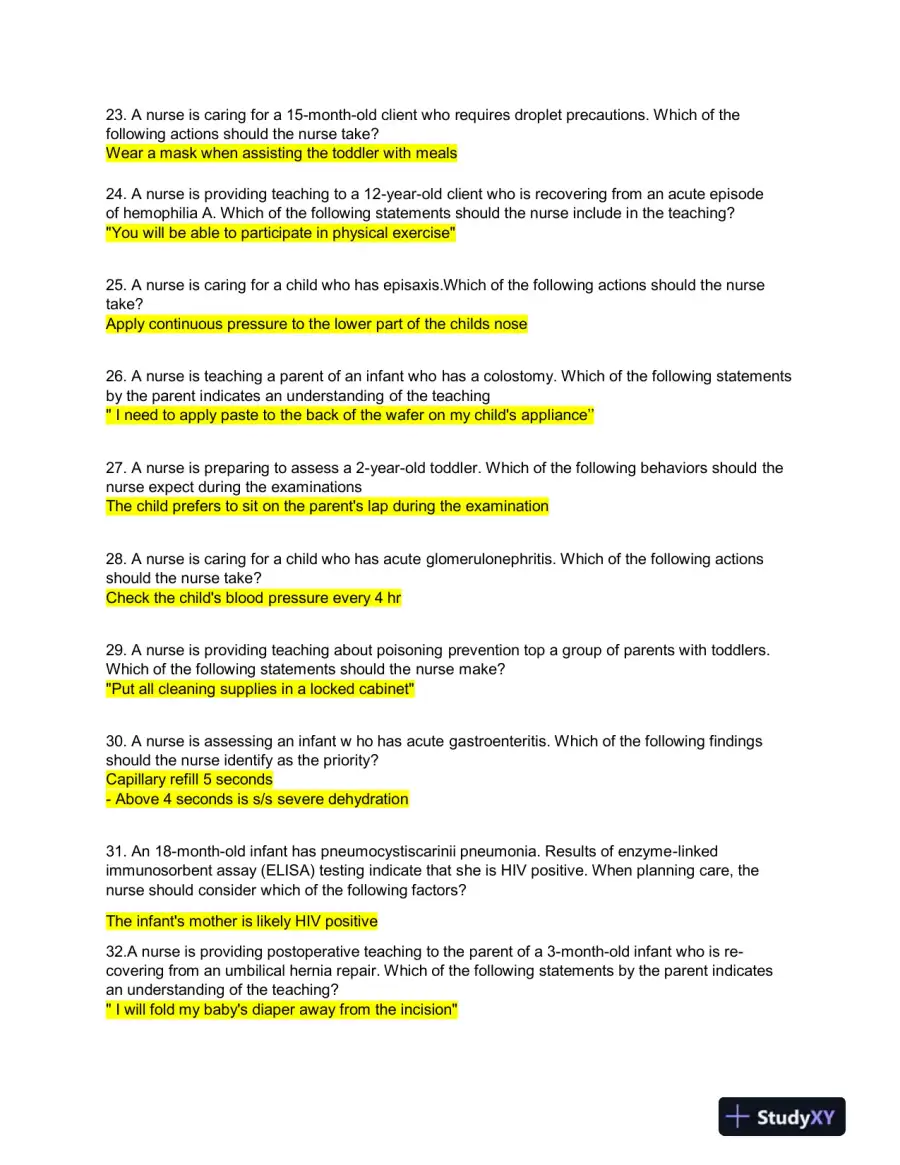2022 ATI Pediatrics Proctored Exam with Answers (300 Solved Questions), page 4