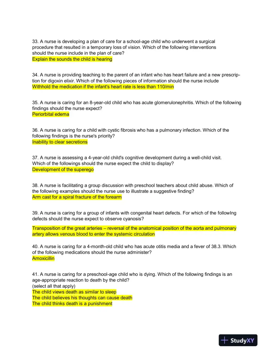 2022 ATI Pediatrics Proctored Exam with Answers (300 Solved Questions), page 5