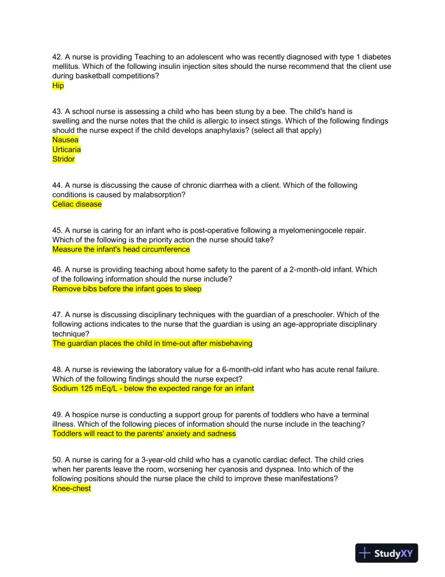 2022 ATI Pediatrics Proctored Exam with Answers (300 Solved Questions), page 6