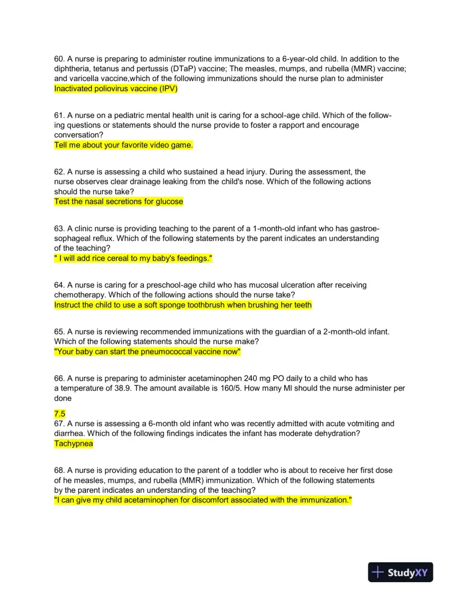 2022 ATI Pediatrics Proctored Exam with Answers (300 Solved Questions), page 8