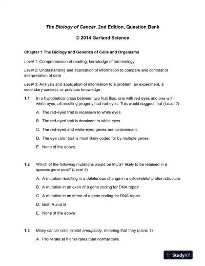 The Biology of Cancer Second Edition Test Bank - Page 1 preview image