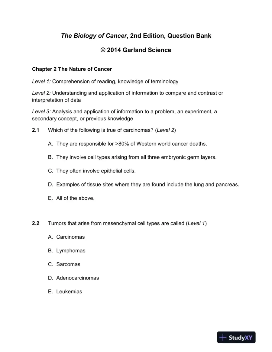 The Biology of Cancer Second Edition Test Bank, page 7