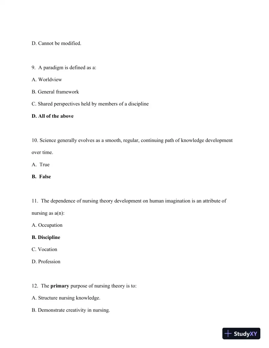 Nursing Theories and Nursing Practice 3rd Edition Test Bank, page 10