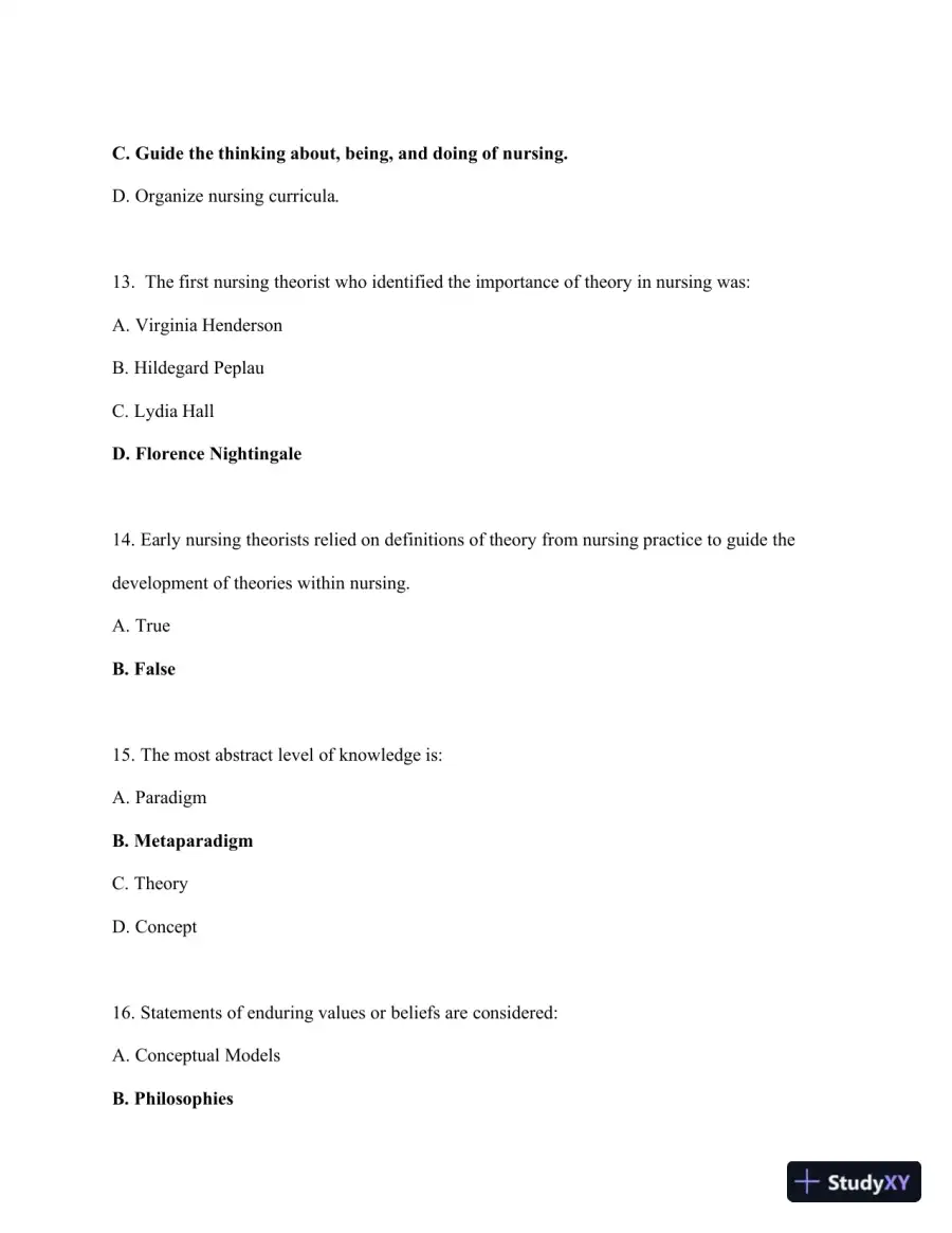 Nursing Theories and Nursing Practice 3rd Edition Test Bank, page 11
