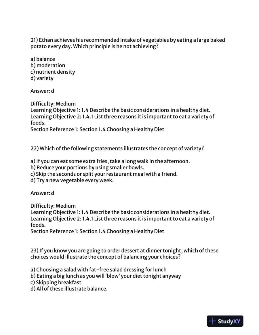 Visualizing Nutrition: Everyday Choices 3rd Edition Test Bank, page 10