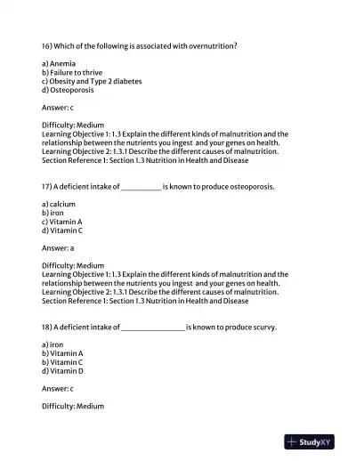 Visualizing Nutrition: Everyday Choices 3rd Edition Test Bank - Page 8 preview image
