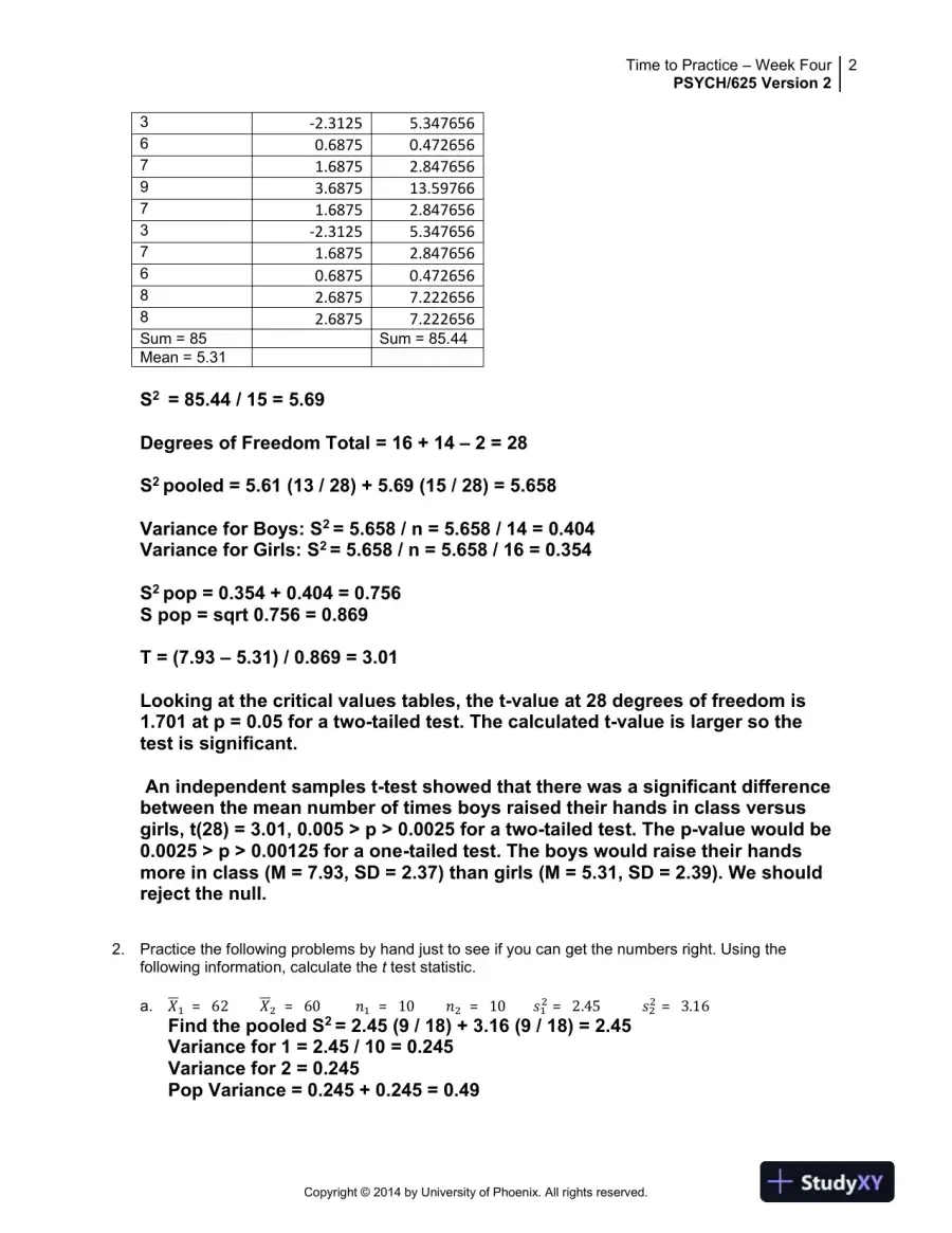 PSYCH/625 Version 2 Time to Practice � Week Four University of Phoenix Material, page 3