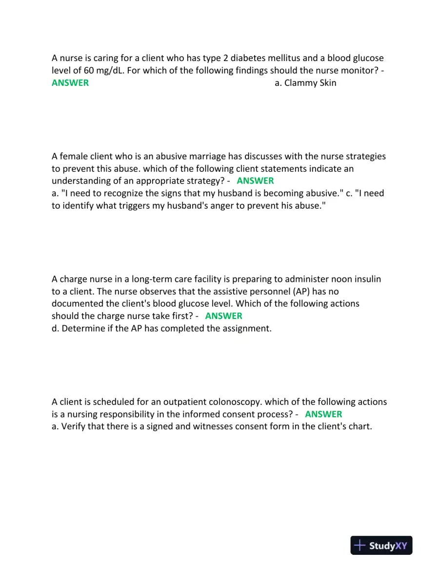 2023-2024 ATI PN Nursing Diagnosis Comprehensive, Predictor Exam With Answers (180 Solved Questions), page 3