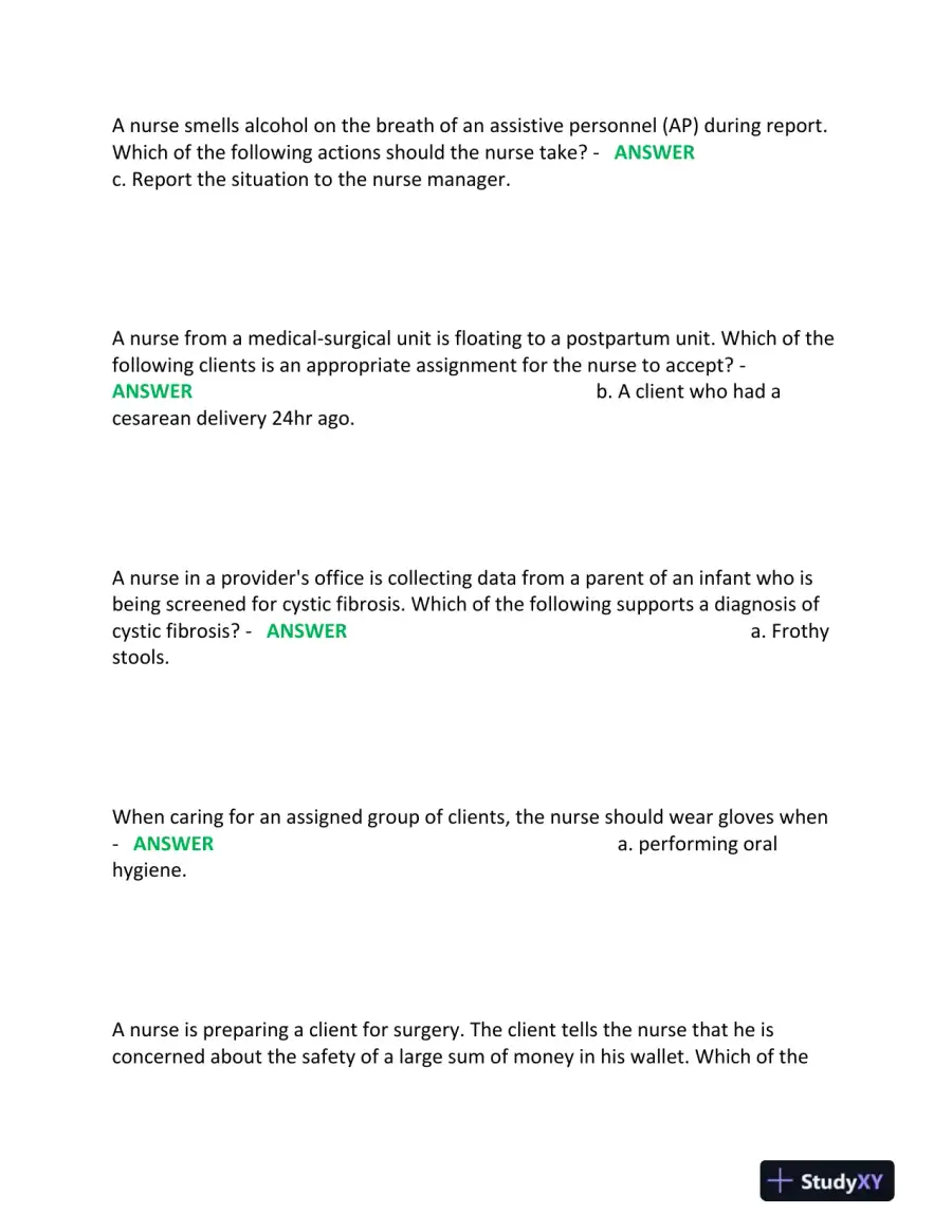 2023-2024 ATI PN Nursing Diagnosis Comprehensive, Predictor Exam With Answers (180 Solved Questions), page 4