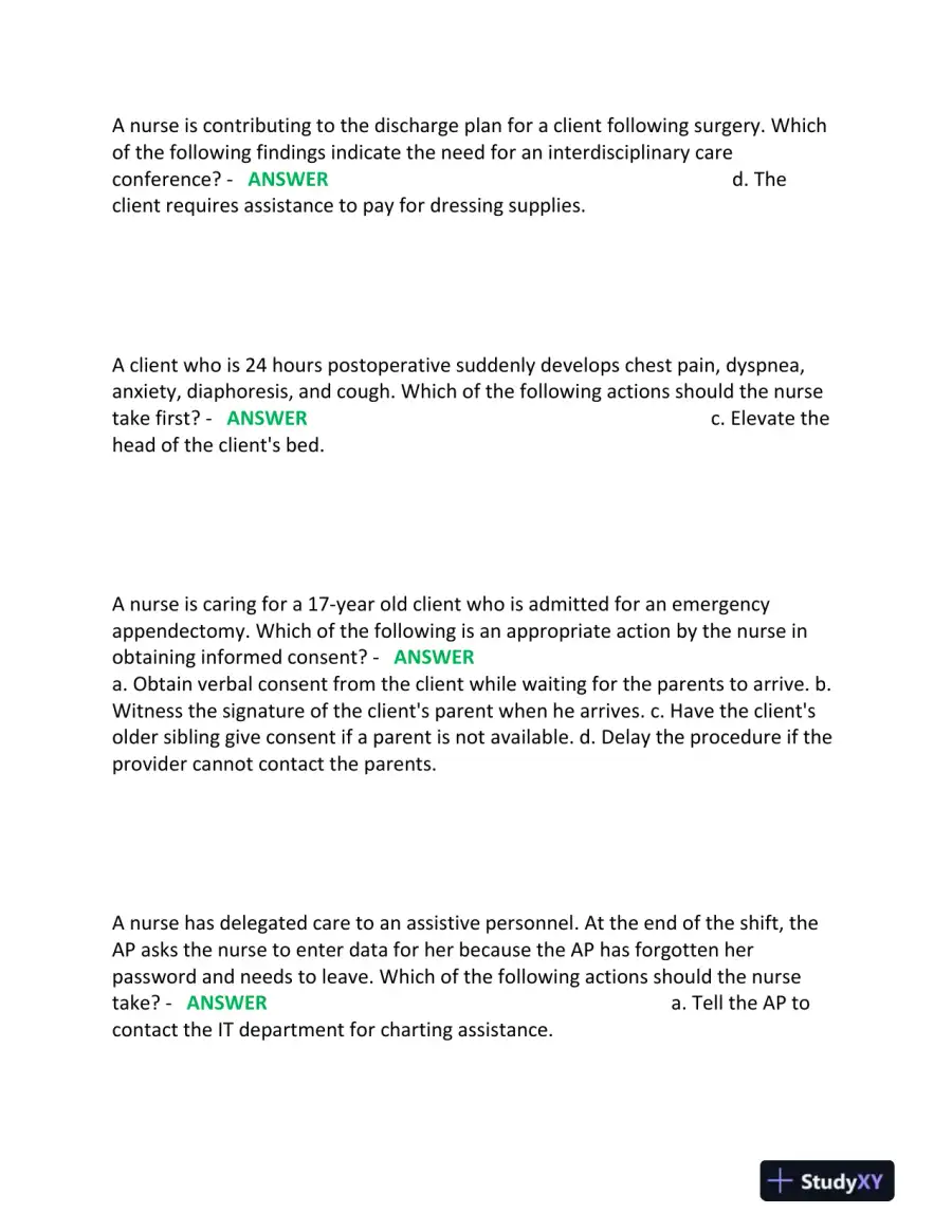2023-2024 ATI PN Nursing Diagnosis Comprehensive, Predictor Exam With Answers (180 Solved Questions), page 7