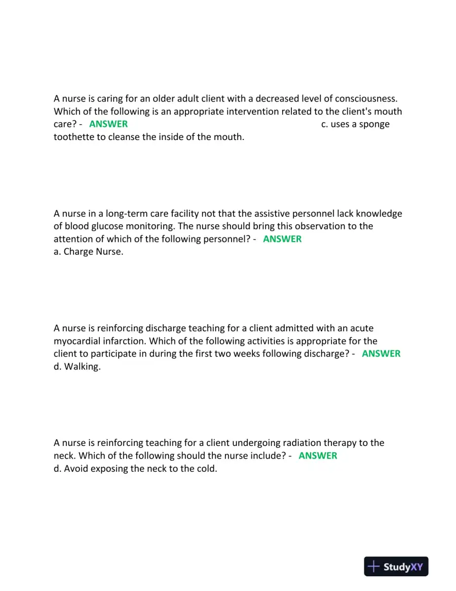 2023-2024 ATI PN Nursing Diagnosis Comprehensive, Predictor Exam With Answers (180 Solved Questions), page 9