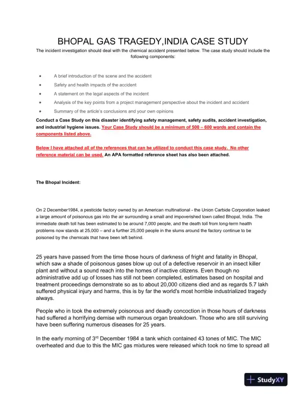 Bhopal Gas Tragedy, India Case Study - Page 1 preview image