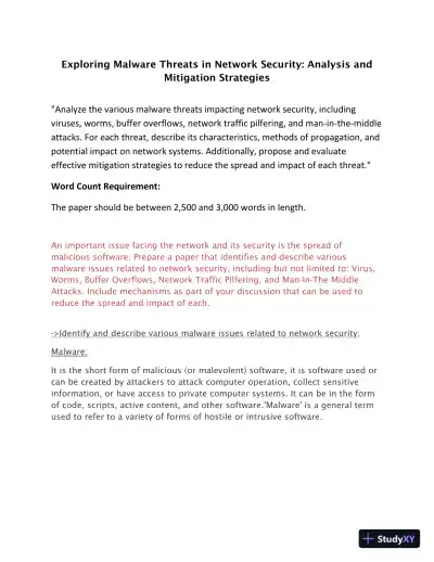 Exploring Malware Threats In Network Security: Analysis And Mitigation Strategies - Page 1 preview image
