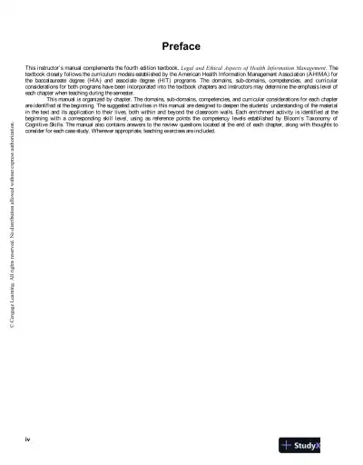 Legal And Ethical Aspects Of Health Information Management, 4th Edition Solution Manual - Page 4 preview image