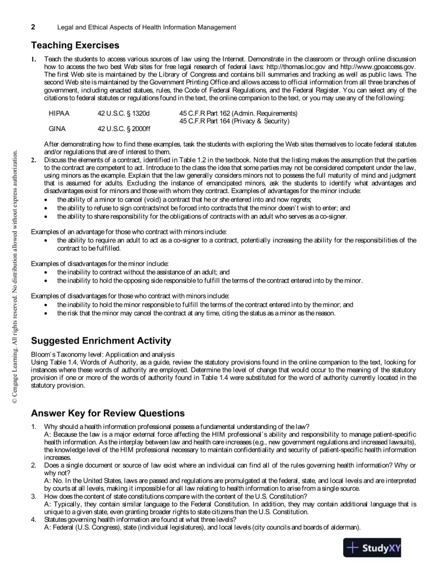 Legal And Ethical Aspects Of Health Information Management, 4th Edition Solution Manual, page 6
