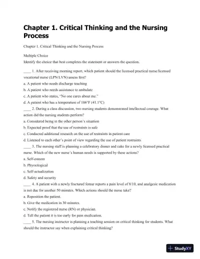Test Bank For Understanding Medical-Surgical Nursing, 5th Edition - Page 1 preview image