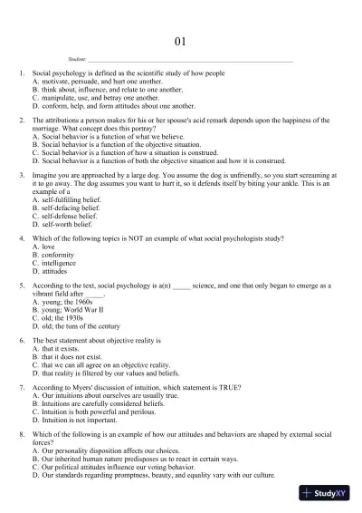 Test Bank For Social Psychology, 11th Edition - Page 1 preview image