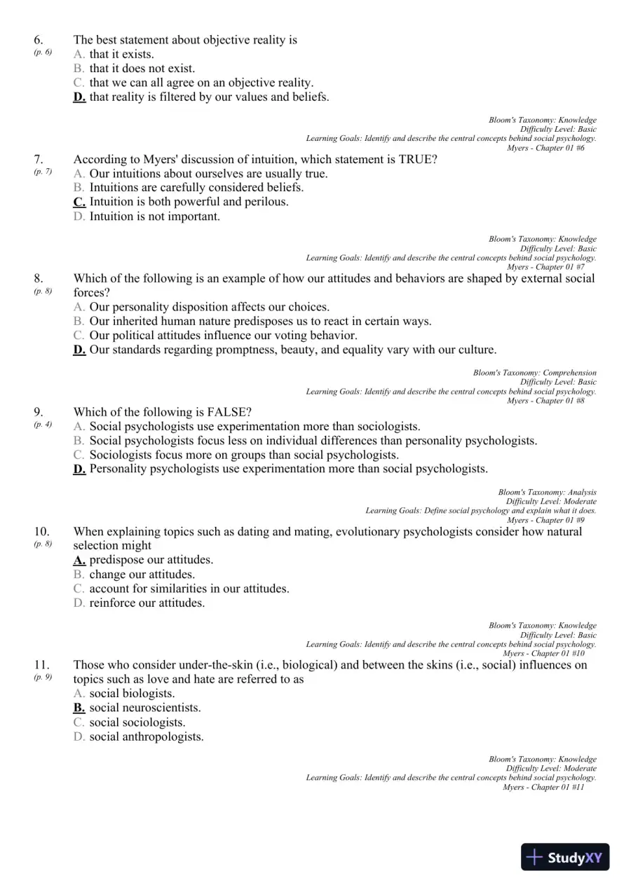 Test Bank For Social Psychology, 11th Edition, page 17