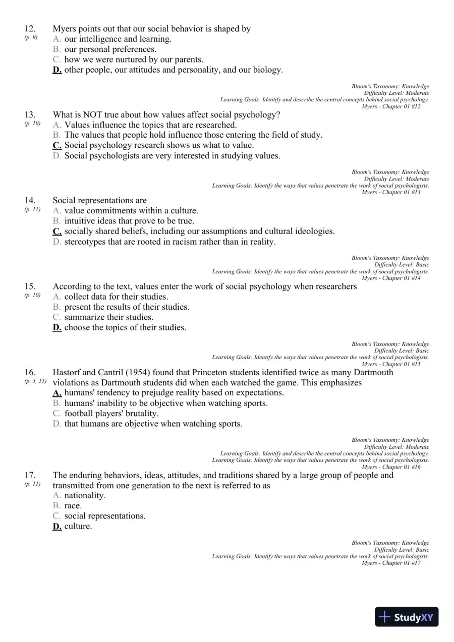 Test Bank For Social Psychology, 11th Edition, page 18