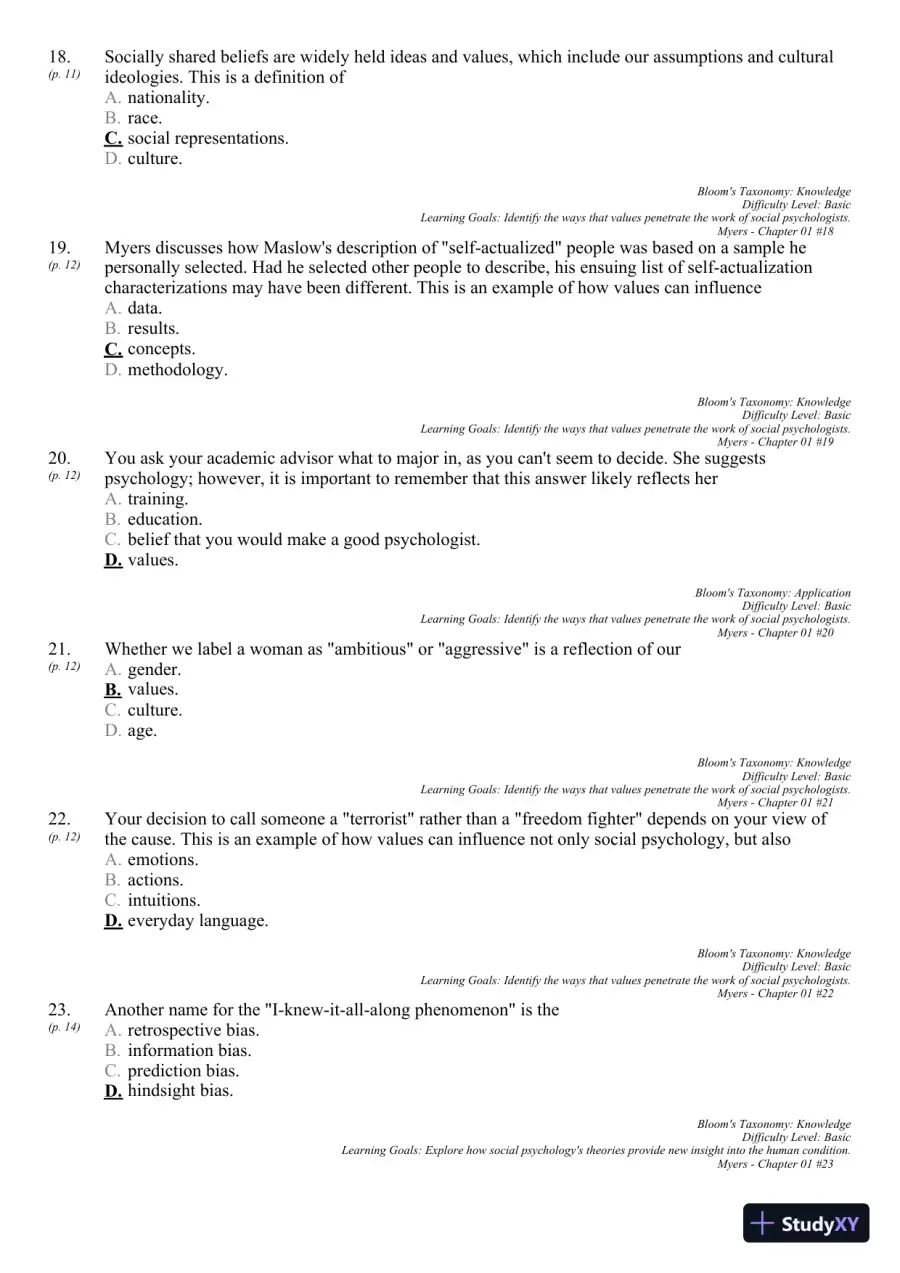 Test Bank For Social Psychology, 11th Edition, page 19