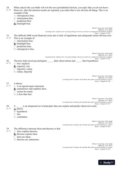 Test Bank For Social Psychology, 11th Edition - Page 20 preview image