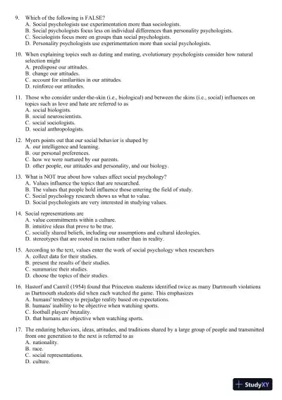 Test Bank For Social Psychology, 11th Edition - Page 3 preview image