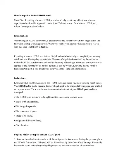 How to Repair a Broken HDMI Port-A Step-by-Step Gu - Page 1 preview image