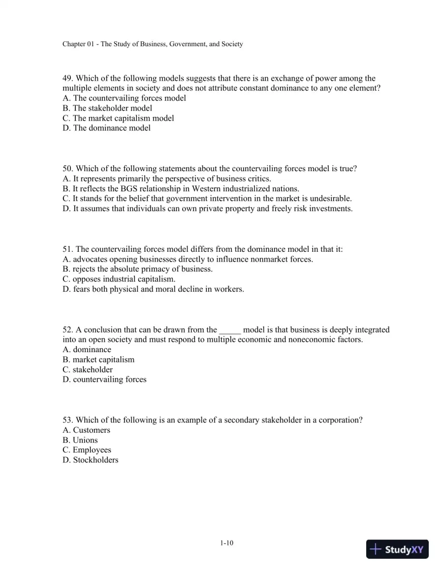 Test Bank For Business, Government, And Society: A Managerial Perspective, 13th Edition, page 11