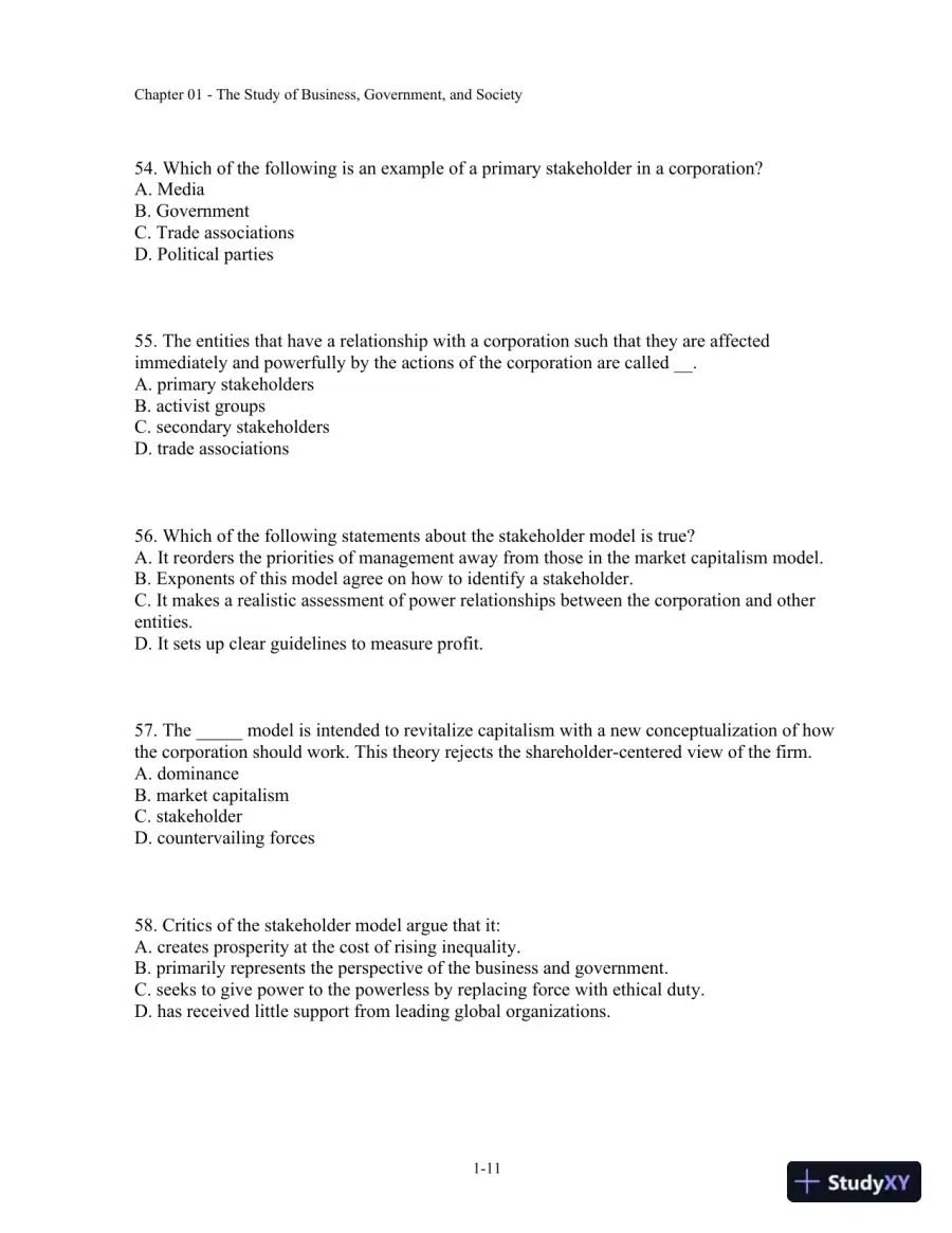 Test Bank For Business, Government, And Society: A Managerial Perspective, 13th Edition, page 12