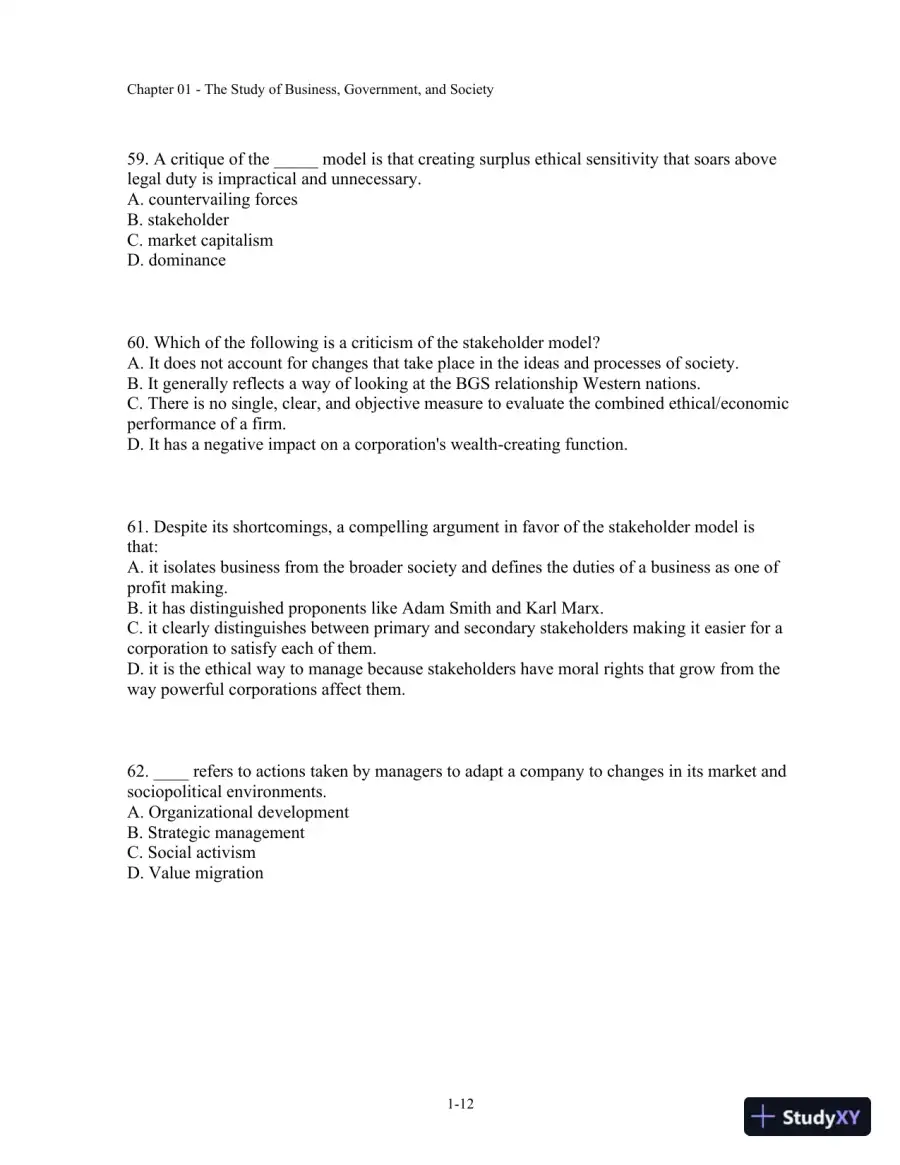 Test Bank For Business, Government, And Society: A Managerial Perspective, 13th Edition, page 13