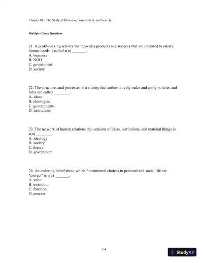 Test Bank For Business, Government, And Society: A Managerial Perspective, 13th Edition - Page 5 preview image