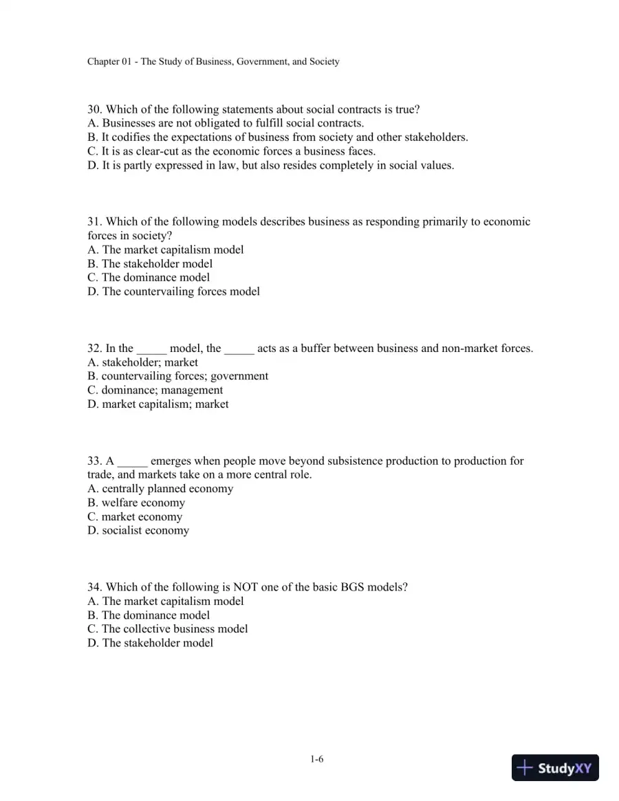 Test Bank For Business, Government, And Society: A Managerial Perspective, 13th Edition, page 7