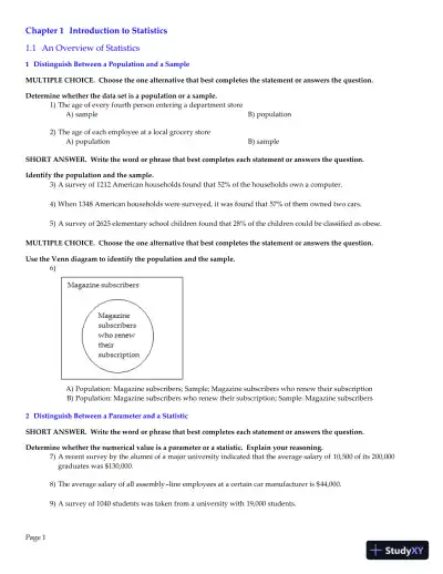 Elementary Statistics: Picturing the World, 7th Edition Test Bank - Page 1 preview image