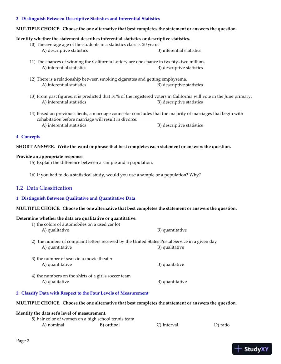Elementary Statistics: Picturing the World, 7th Edition Test Bank, page 3