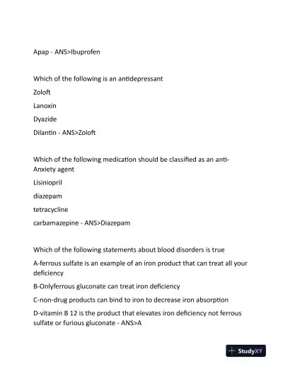2024 Walgreens PTCB Pharmacology Practice Exam With Answers (83 Solved Questions) - Page 5 preview image