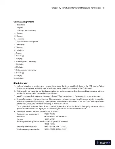 Solution Manual for Understanding Current Procedural Terminology and HCPCS Coding Systems, 6th Edition - Page 9 preview image