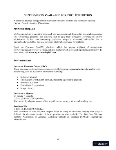 Solution Manual For Cost Accounting, 15th Edition - Page 6 preview image