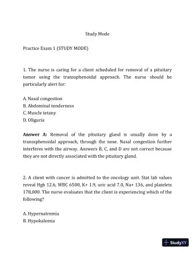 2020 NCLEX-PN Test Prep. Questions and Answers with Explanations (2020) - Page 25 preview image