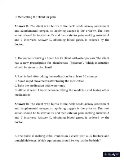 2020 NCLEX-PN Test Prep. Questions and Answers with Explanations (2020) - Page 27 preview image
